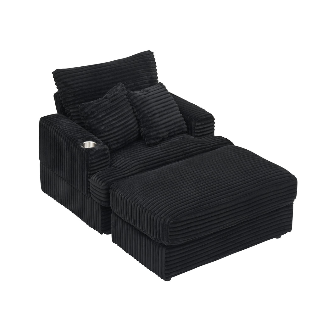 39-inch Spring upholstered armchair and Ottoman set - comfortable single sofa with cup holder and corduroy fabric, perfect for living room or bedroom - Grand Goldman Shop