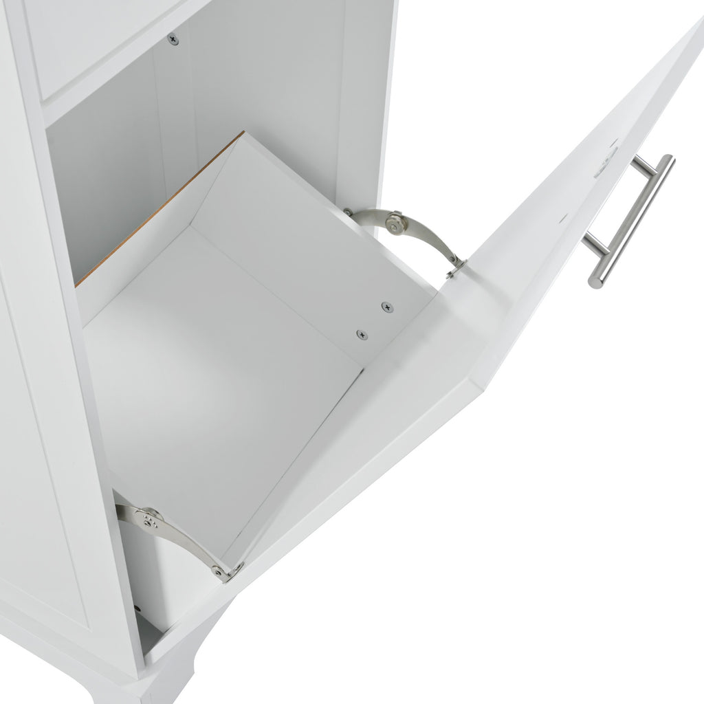 K&K Fluted Kitchen Island with Trash Can Storage Cabinet, Power Outlet, Internal Storage Rack, Rolling Kitchen Islands on 5 Wheels with 3 Drawer, 3 Open Side Racks for 10 Gallon Garbage Bin, White - Grand Goldman Shop