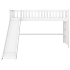 Twin Size Low Loft Bed with Ladder and Slide,White(OLD SKU:WF196418AAK) - Grand Goldman Shop
