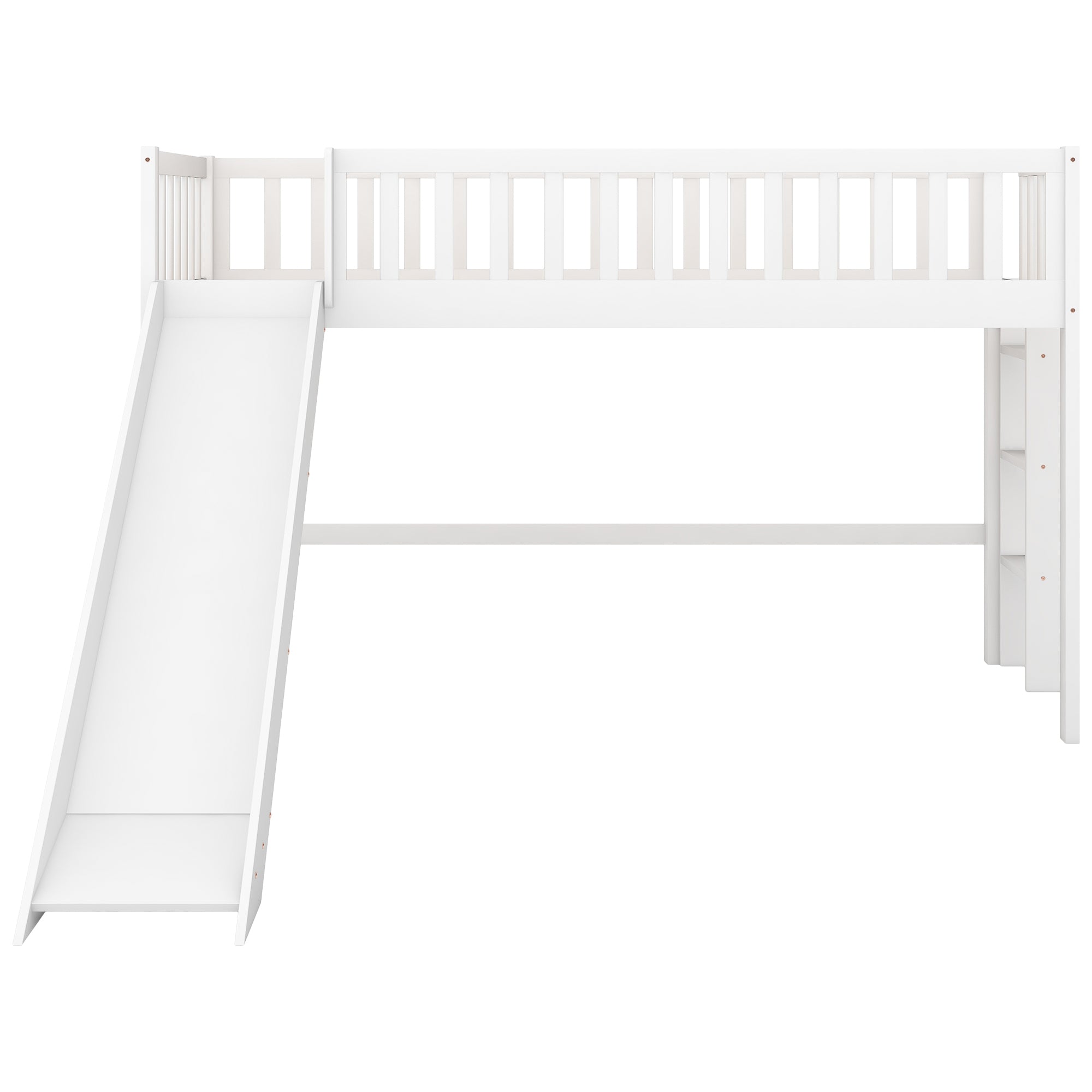 Twin Size Low Loft Bed with Ladder and Slide,White(OLD SKU:WF196418AAK) - Grand Goldman Shop