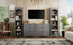 ON-TREND 3-Piece Farmhouse Entertainment Center with Storage Cabinet for TVs Up to 70', Mid-Century TV Stand with Bookshelf, Rustic Versatile Sideboard with Adjustable Shelves for Living Room, Grey - Grand Goldman Shop