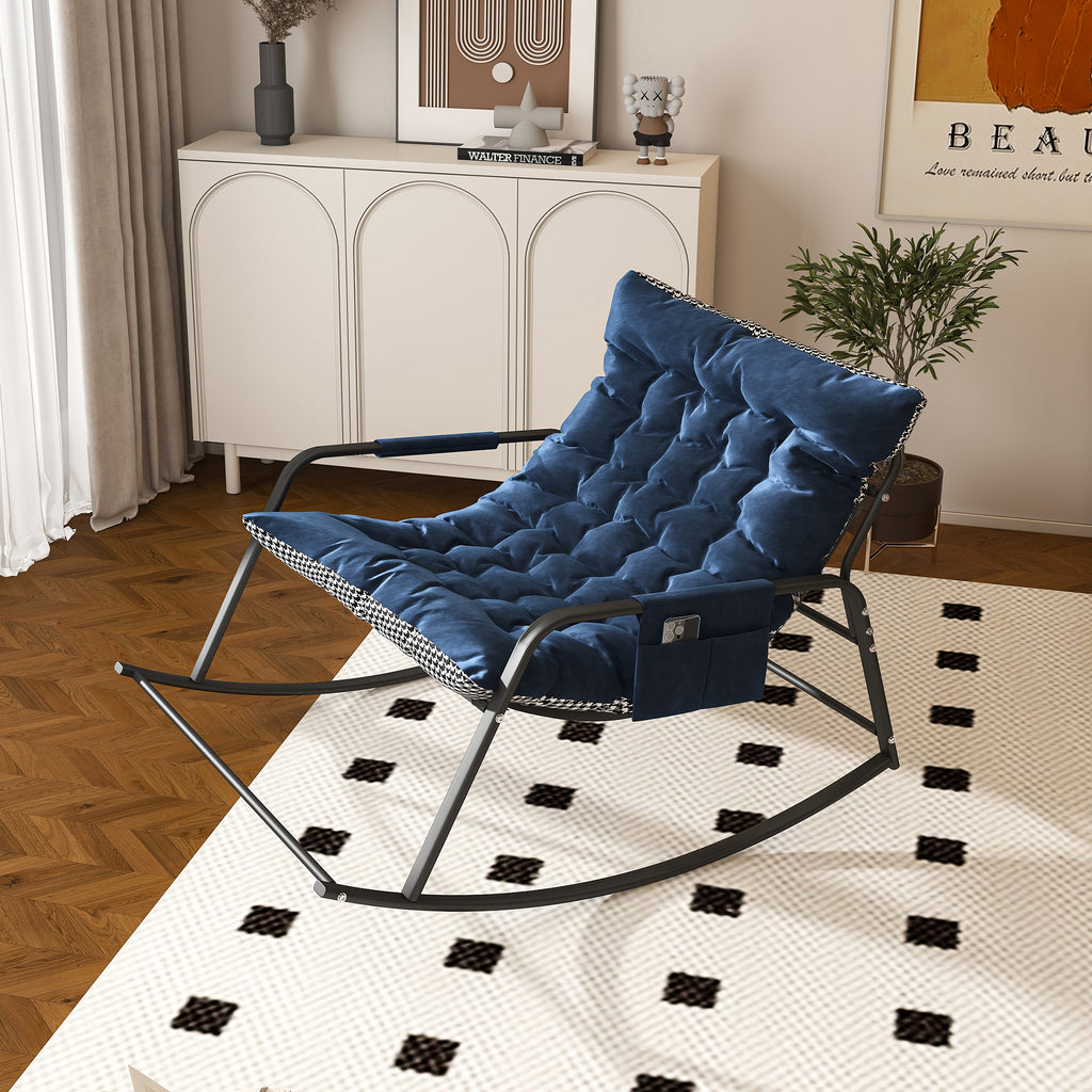 Blue Rocking Chair with Storage, Cushions & Armrests, All-Season Comfort Lounge Recliner, Breathable Ergonomic Lounge Chair for Bedroom, Living Room, Patio, Garden - Grand Goldman Shop