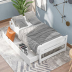 White Twin Size Platform Bed with Two Drawers, Pine Wood and MDF, 77.1''L x 40.7''W x 23.1''H - Grand Goldman Shop