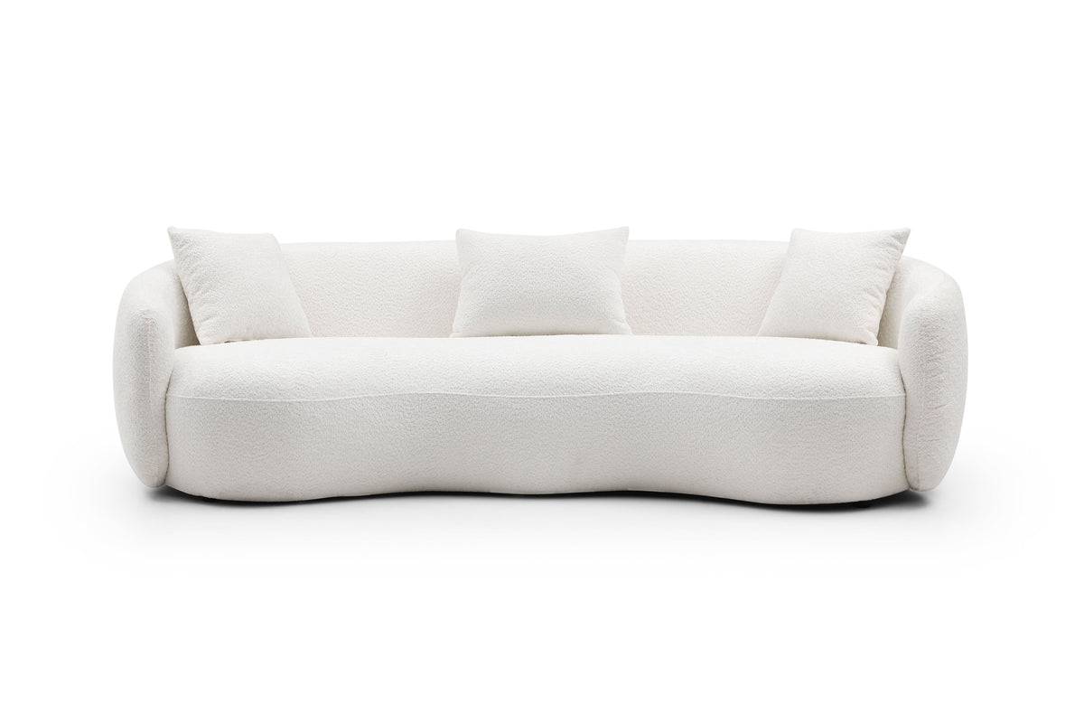 Mid Century Modern Curved Living Room Sofa, 4-Seat Boucle Fabric Couch for Bedroom, Office, Apartment, off white(beige and white) - Grand Goldman Shop