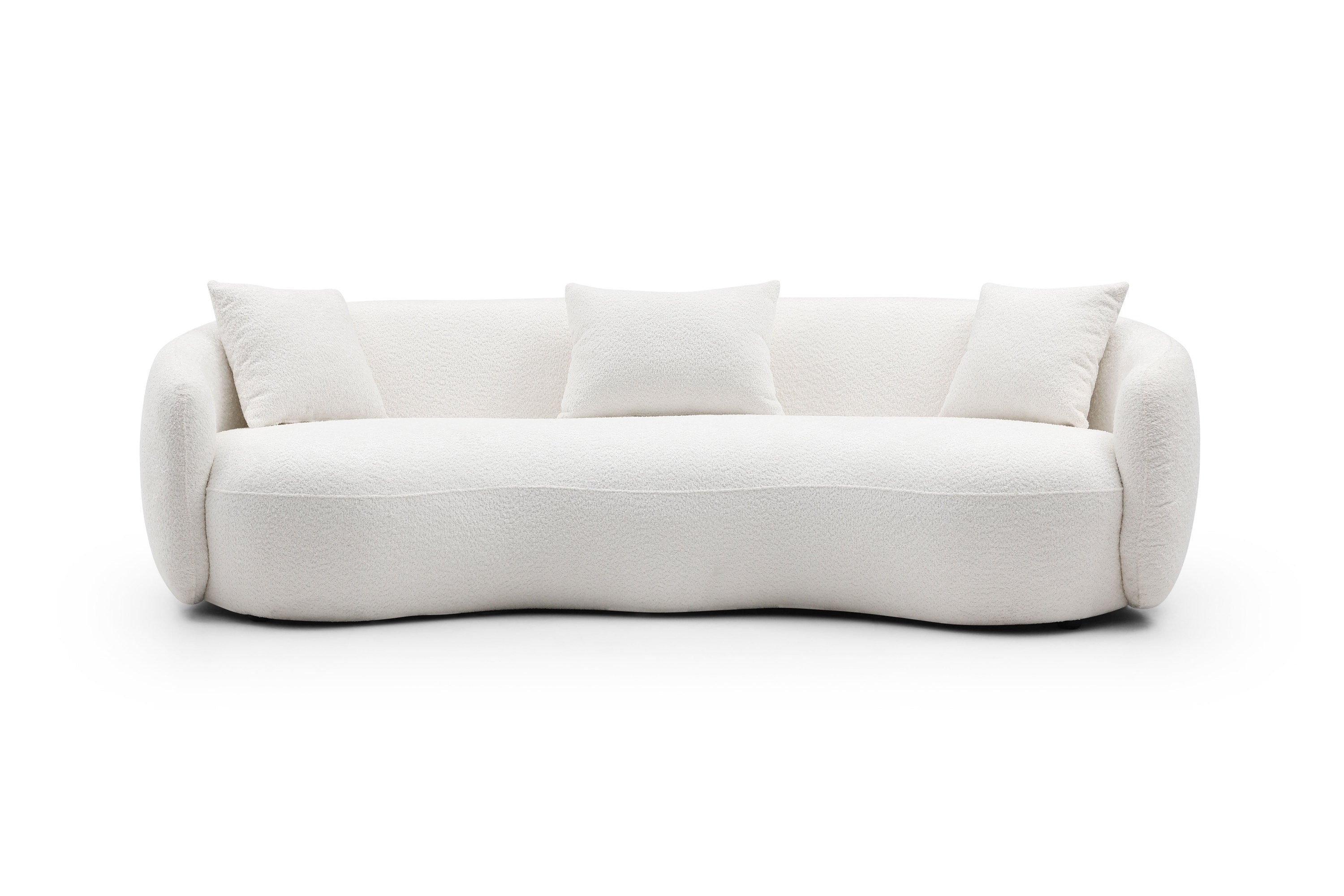 Mid Century Modern Curved Living Room Sofa, 4-Seat Boucle Fabric Couch for Bedroom, Office, Apartment, off white(beige and white) - Grand Goldman Shop