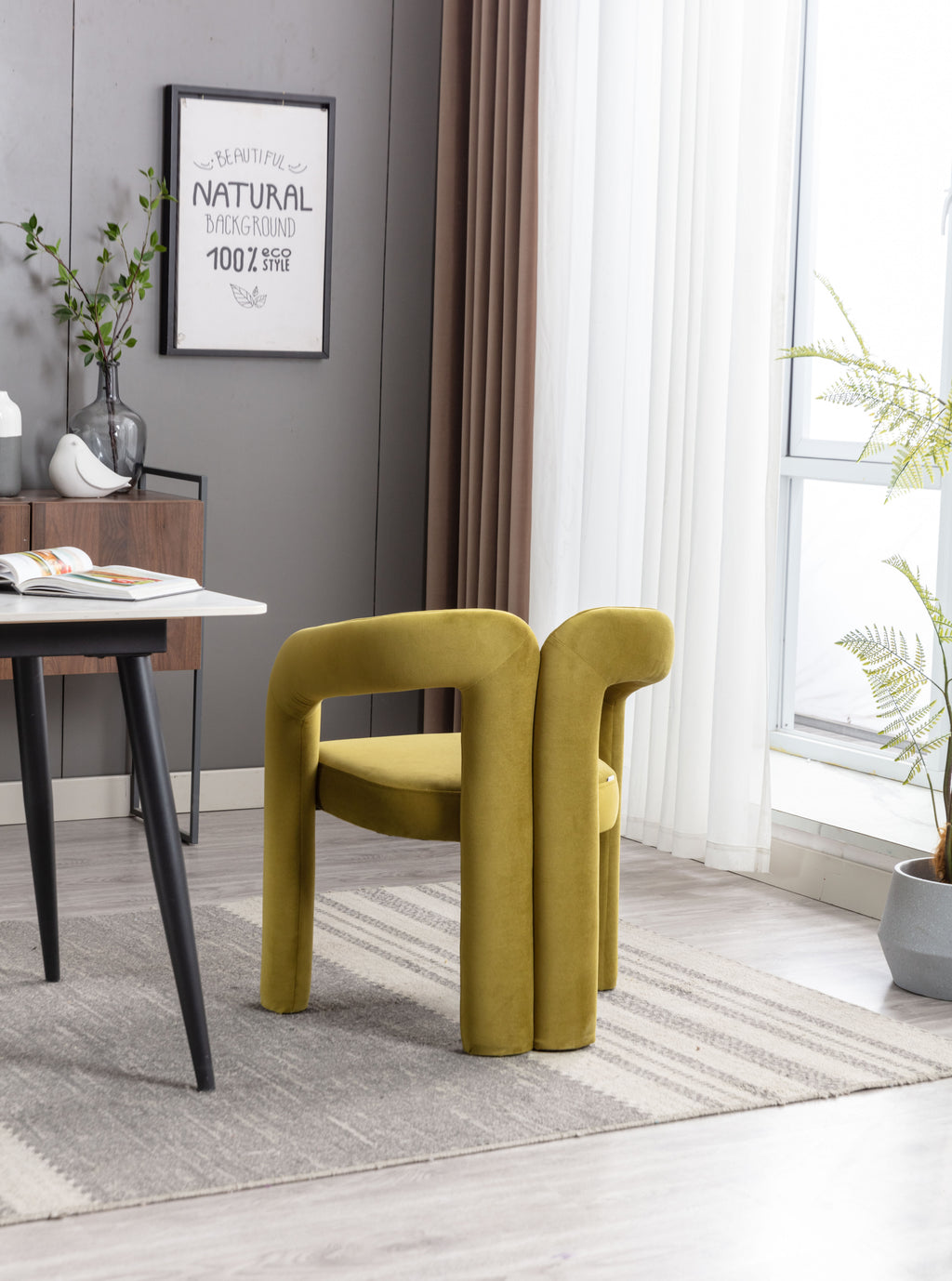 Contemporary Designed Velvet Fabric Upholstered Accent/Dining Chair /Barrel Side Chairs Kitchen Armchair for Living Room set of 2 (Olive Velvet) - Grand Goldman Shop
