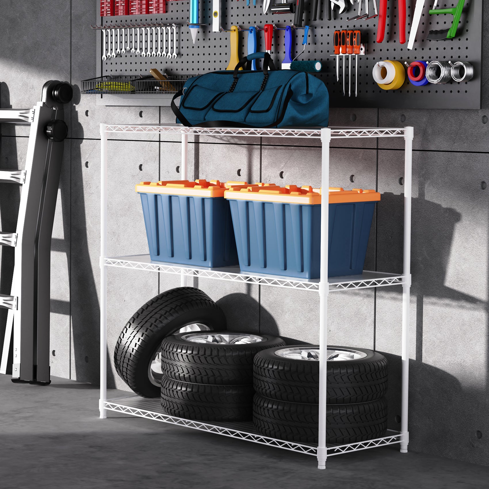 3 Tier Wire Shelving Unit, 1050 LBS NSF Height Adjustable Metal Garage Storage Shelves, Heavy Duty Storage Wire Rack Metal Shelves - White - Grand Goldman Shop