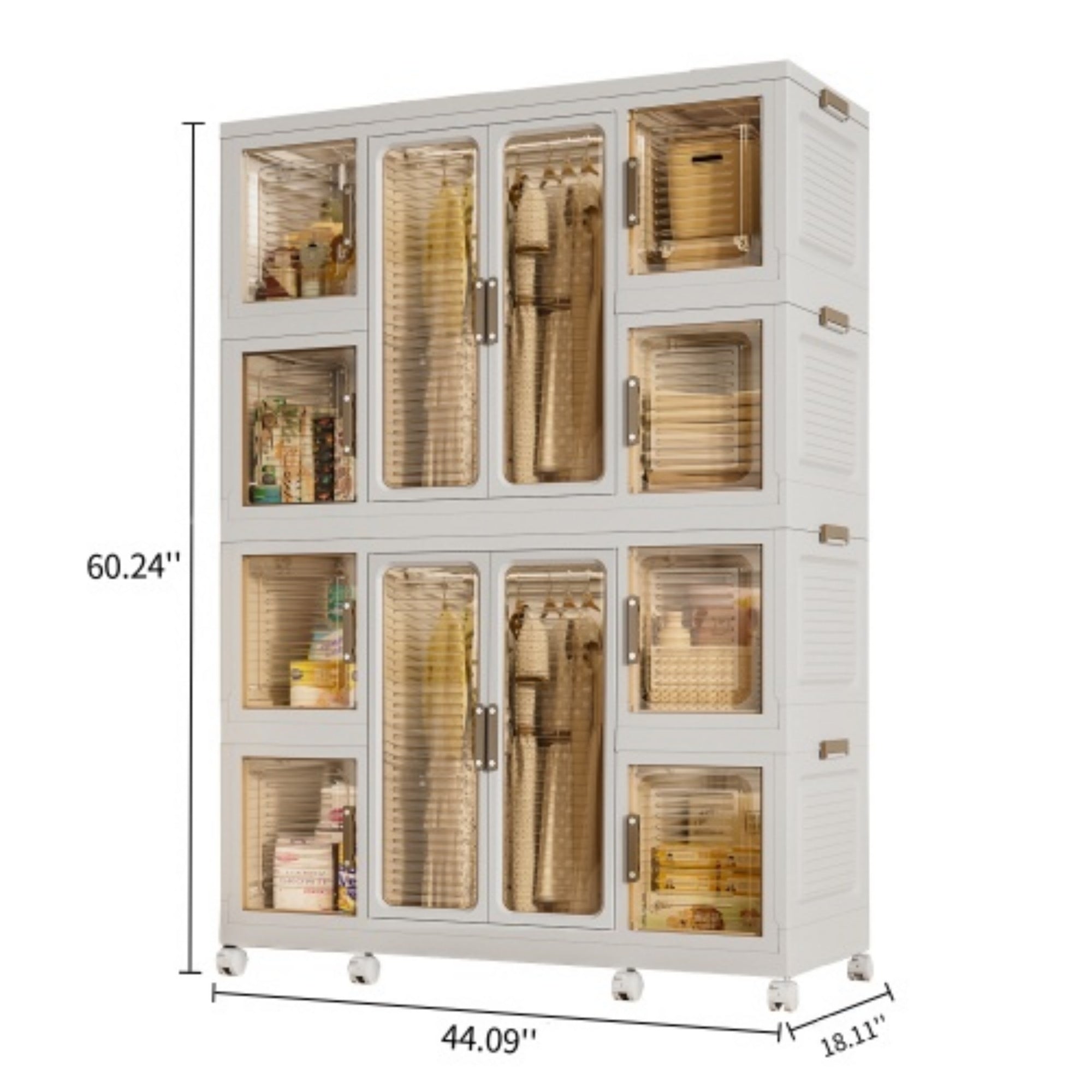 Portable Wardrobe Closet Storage Organizer for Clothes with Magnetic Doors, 12 Cubes & 2 Hanging Rods, White - Grand Goldman Shop