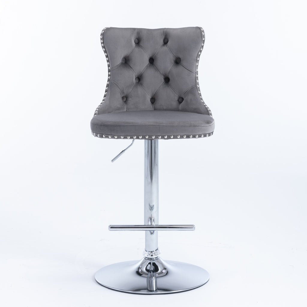 A&A Furniture,Swivel Velvet Barstools Adjusatble Seat Height from 25-33 Inch, Modern Upholstered Chrome base Bar Stools with Backs Comfortable Tufted for Home Pub and Kitchen Island（Gray,Set of 2） - Grand Goldman Shop