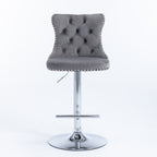 A&A Furniture,Swivel Velvet Barstools Adjusatble Seat Height from 25-33 Inch, Modern Upholstered Chrome base Bar Stools with Backs Comfortable Tufted for Home Pub and Kitchen Island（Gray,Set of 2） - Grand Goldman Shop