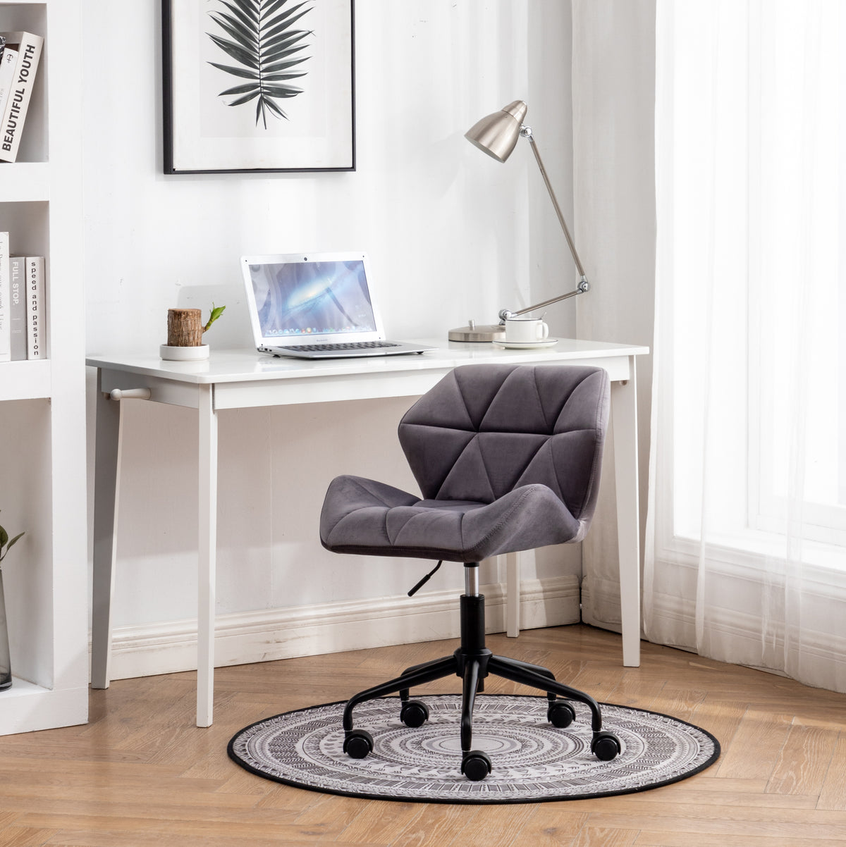 Eldon Diamond Tufted Adjustable Swivel Office Chair, Gray | Premium Home Decor - Grand Goldman