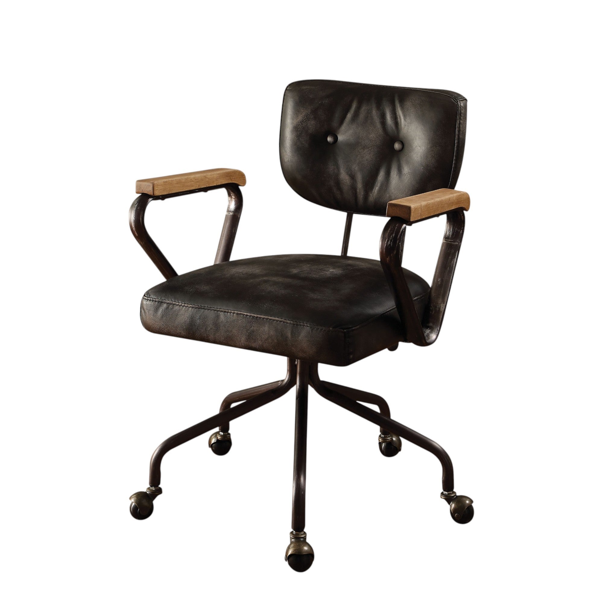 Hallie Vintage Black Top Grain Leather Office Chair | Premium Home Decor - Grand Goldman