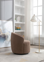 Teddy Fabric Swivel Accent Armchair Barrel Chair With Black Powder Coating Metal Ring,Coffee Brown - Grand Goldman Shop