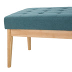 Vibratory Button Tufted Upholstered Ottoman with Splayed Wooden Legs, Teal and Natural - Grand Goldman Shop