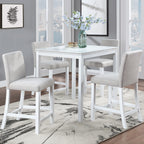 5 Piece Counter Height Table Set, Wooden Kitchen Table Set with Square Table and 4 Upholstered Chairs, Counter Height Dining Table with Crystal Decoration and Chair Set for Kitchen, Dining Room, White - Grand Goldman Shop