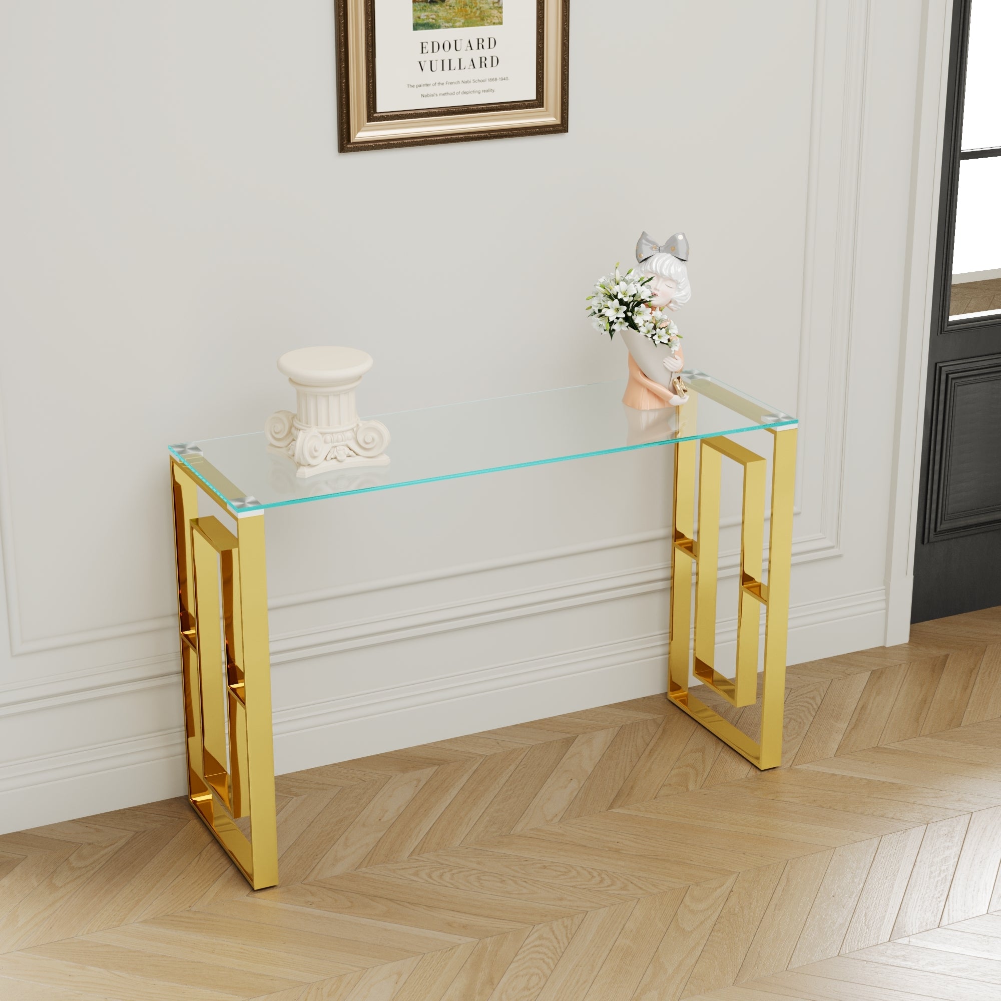 Console Table Stainless Steel Glass,Meal side table Golden Clear  bs-02 - Grand Goldman Shop