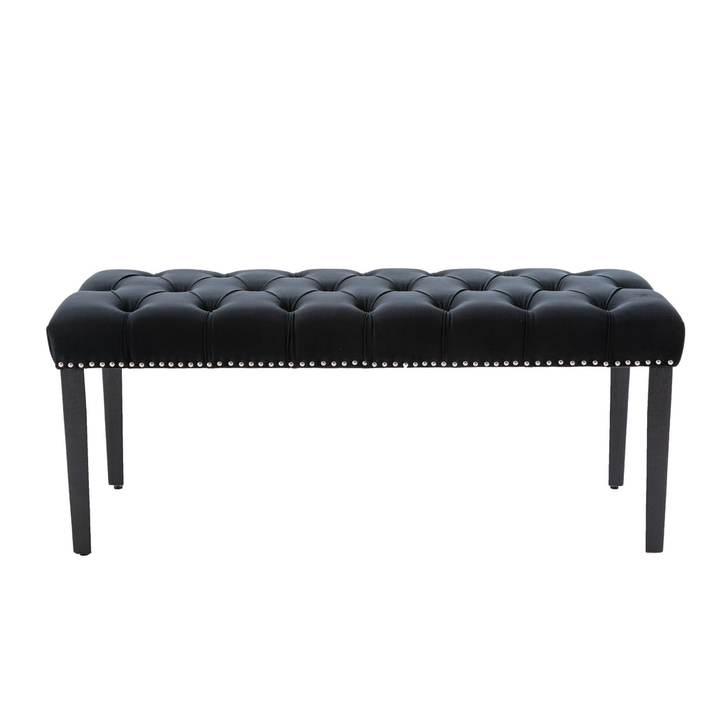Heng Ming Upholstered Tufted Bench Ottoman , Velvet Dining Bench Bedroom Bench  Footrest Stool Accent Bench for Entryway Dining Room Living Room, Black - Grand Goldman Shop