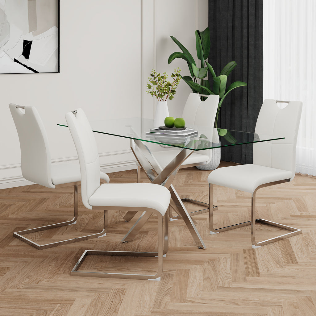 Modern Dining Chairs with Faux Leather Padded Seat Dining Living Room Chairs Upholstered Chair with Chrome Metal Legs Design for Kitchen, Living, Bedroom, Dining Room Side Chairs Set of 4 - Grand Goldman Shop