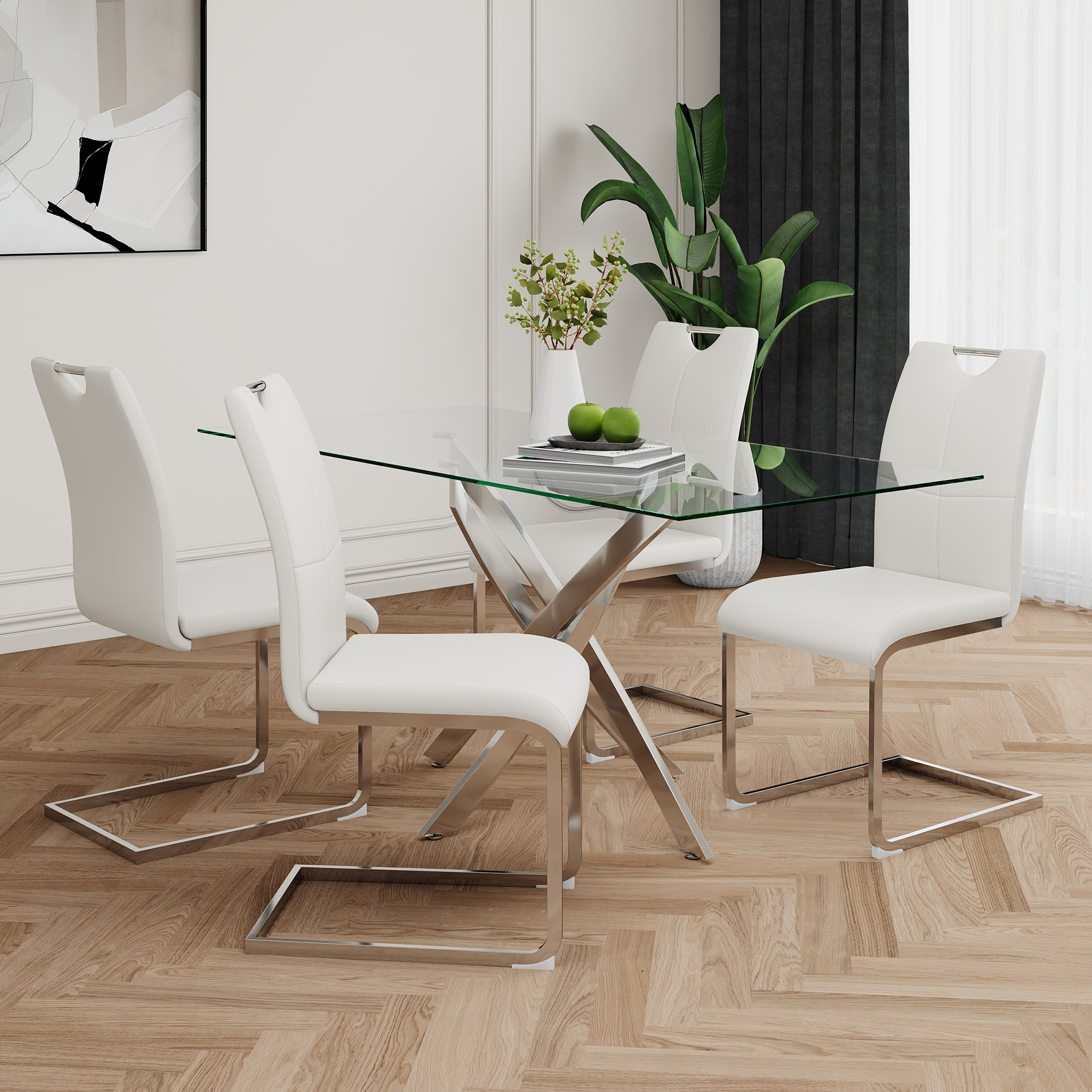 Modern Dining Chairs with Faux Leather Padded Seat Dining Living Room Chairs Upholstered Chair with Chrome Metal Legs Design for Kitchen, Living, Bedroom, Dining Room Side Chairs Set of 4 - Grand Goldman Shop