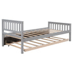 Twin Bed with Trundle, Platform Bed Frame with Headboard and Footboard, for Bedroom Small Living Space,No Box Spring Needed,Grey - Grand Goldman Shop