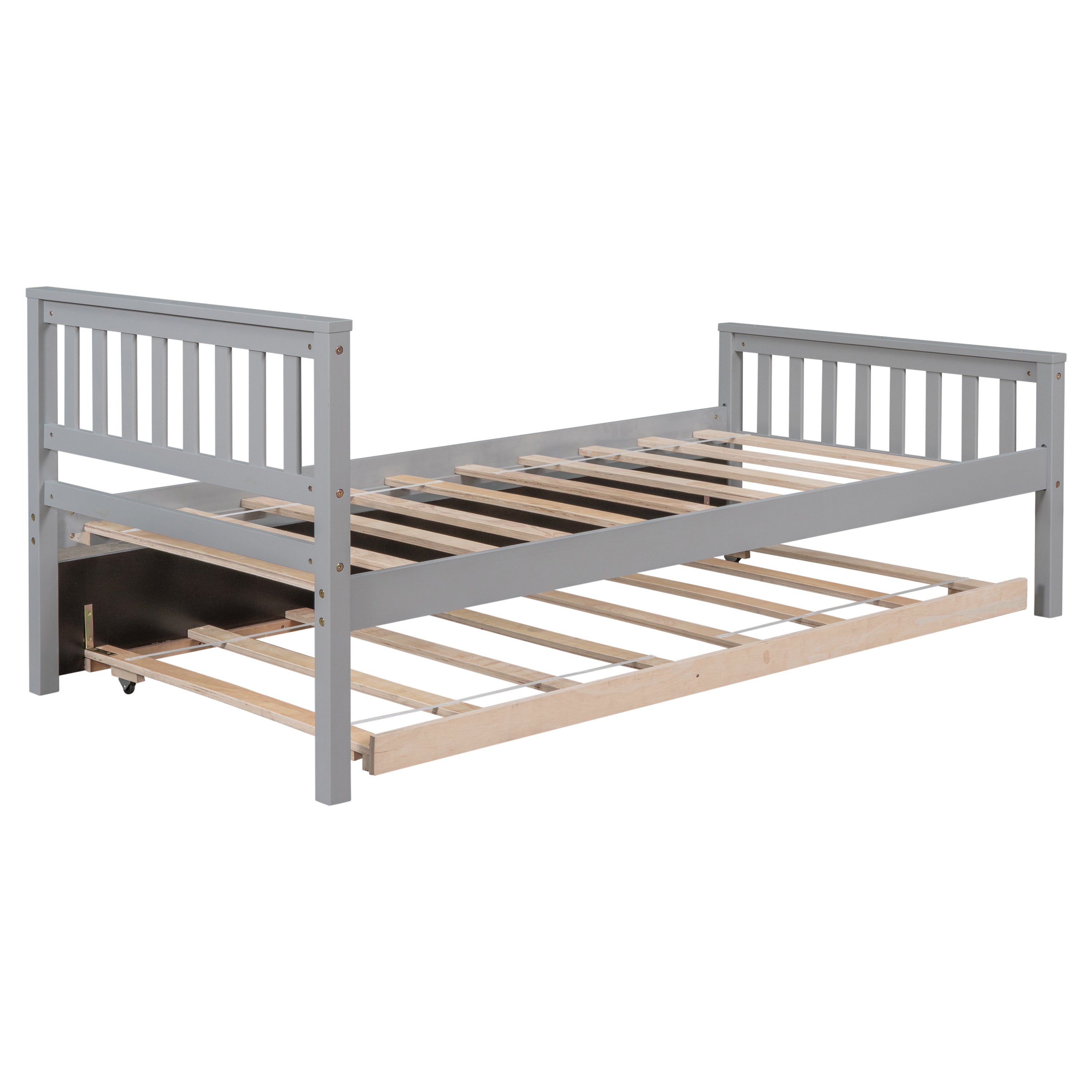 Twin Bed with Trundle, Platform Bed Frame with Headboard and Footboard, for Bedroom Small Living Space,No Box Spring Needed,Grey - Grand Goldman Shop