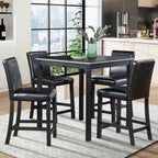 5PCs Counter Height Table Set, Wooden Kitchen Table Set with Square Table and 4 Upholstered Chairs, Counter Height Dining Table with Crystal Decoration and Chair Set for Kitchen, Dining Room, Black - Grand Goldman Shop