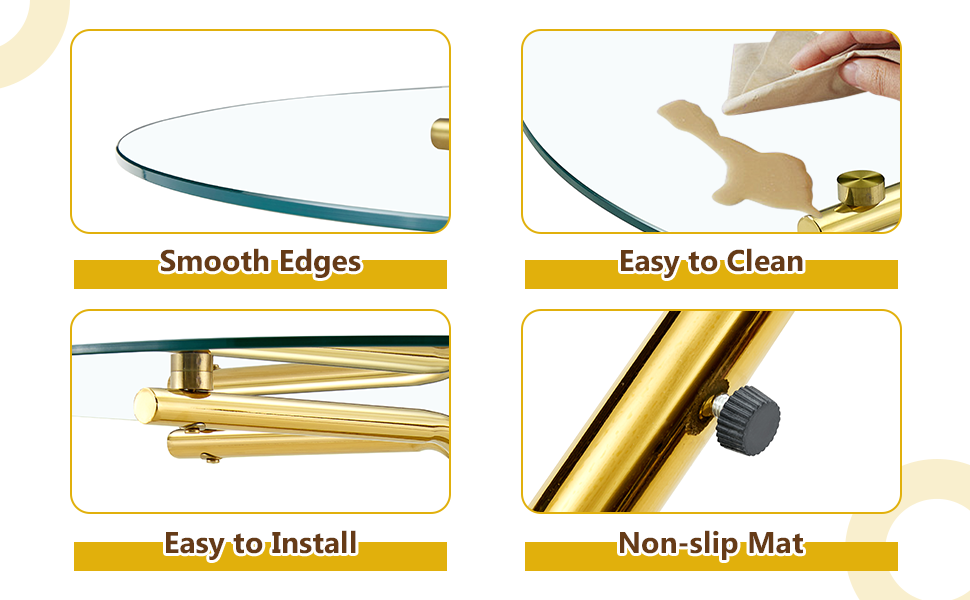 Round glass bar high table, 36 inch round bar table, tempered glass tabletop, sturdy gold chrome plated four column support, suitable for transparent round bar tables in small spaces, kitchens - Grand Goldman Shop