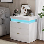 Nightstand with Charging Station and LED Lights,Night Stand with Sliding Top for Bedroom,Bedside Table with Drawers,Modern End Side Table,White.28.8''W x 17''D x 30.5''H. - Grand Goldman Shop