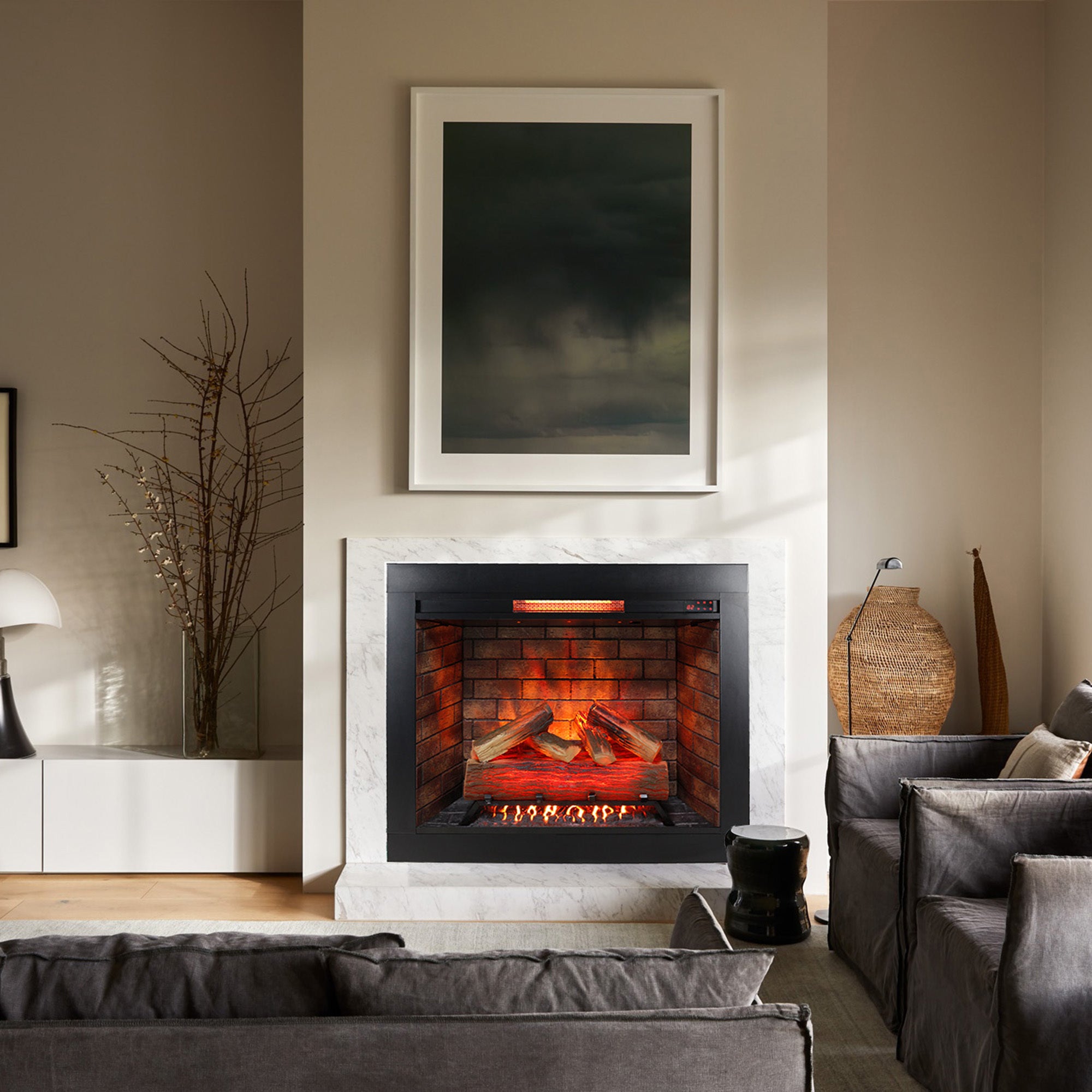33 inch Infrared Electric Fireplace with Removable Trim kit Insert, Touch Panel Home Decor Heater, Smokeless Firebox With Fire Crackling Sound - Grand Goldman Shop