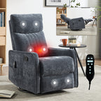Blue Heat Massage Manual Recliner Chair with Rocker and Swivel in Fabric for Living Room - Grand Goldman Shop