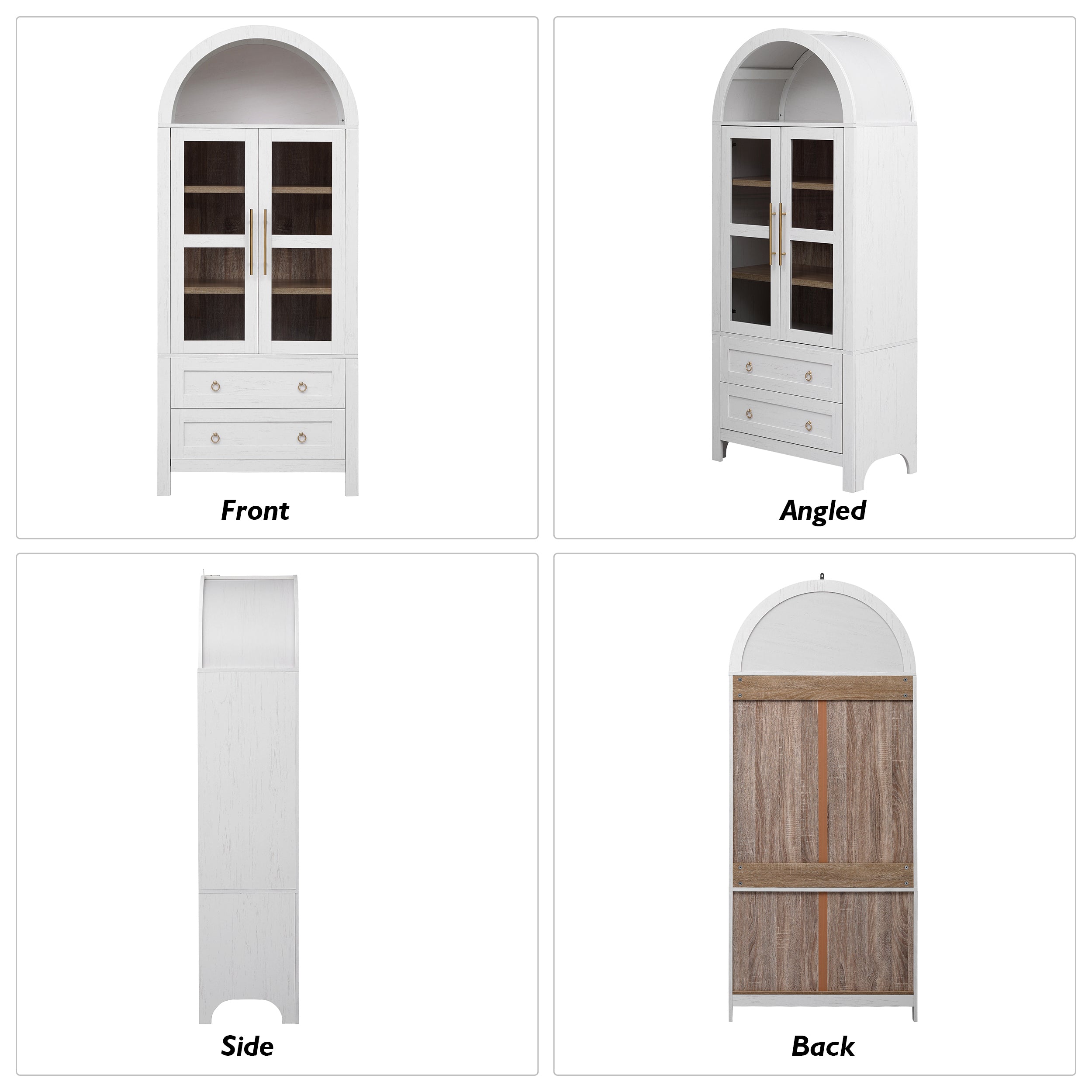 K&K 71' Tall Arched Kitchen Pantry Cabinet with 2 Large Drawers, Modern Farmhouse Kitchen Storage Cabinets with Adjustable Shelves, Glass Door, Wood Versatile Cupboard for Kitchens, Dining Room, White - Grand Goldman Shop
