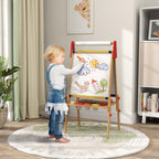 Qaba Easel for Kids, 3 in 1 Kids Art Easel with Paper Roll, Whiteboard, Chalkboard, Double Sided & Adjustable Height Wooden T