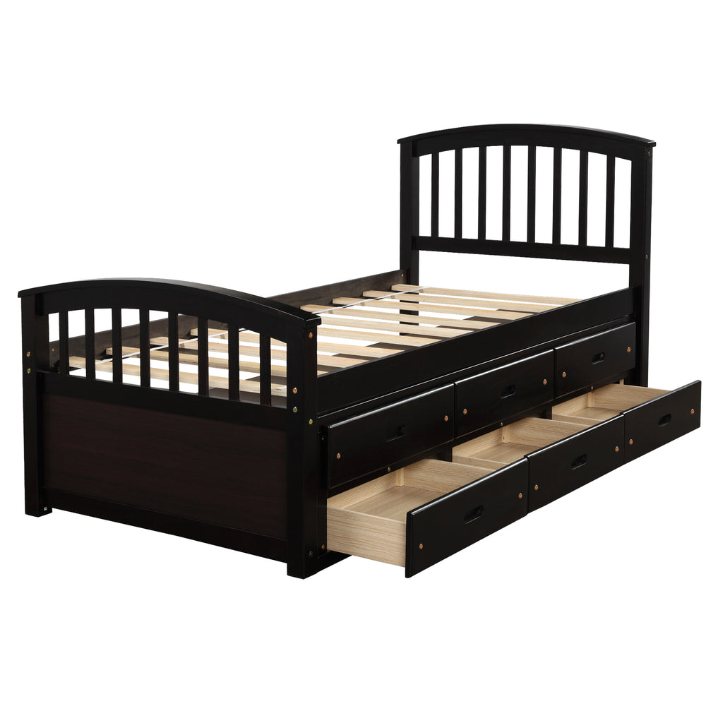 Orisfur. Twin Size Platform Storage Bed Solid Wood Bed with 6 Drawers - Grand Goldman Shop