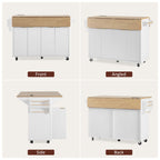 K&K 55.5' Fluted Kitchen Island with 2 Drop Leaf, Kitchen Storage Cart with Power Outlet, 4 Doors, Spice rack, Rolling Island Table with Wood-grain Top, Curved Edge for Kitchen, Dining Room,White - Grand Goldman Shop