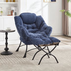 Lazy Chair with Ottoman, Modern Lounge Accent Chair with Armrests and a Side Pocket, Leisure Upholstered Sofa Chair Reading Chair with Footrest for Small Space, Corner Chair-Navy blue - Grand Goldman Shop