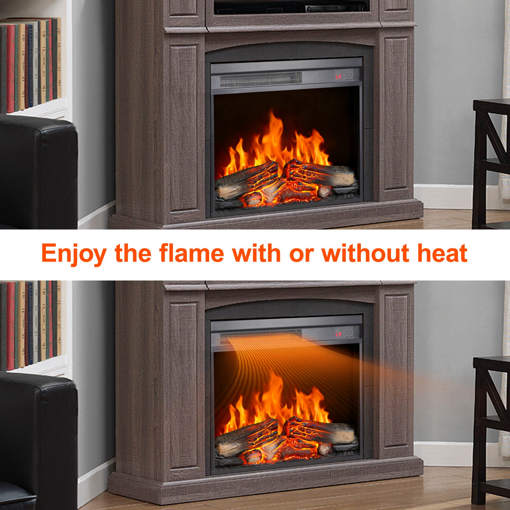 23 inch electric fireplace insert, ultra thin heater with log set & realistic flame, remote control with timer, overheating protection - Grand Goldman Shop