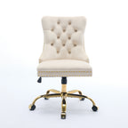 A&A Furniture Office Chair,Modern Velvet Upholstered Tufted Button Home Office Chair with Golden Metal Base,Adjustable Desk C