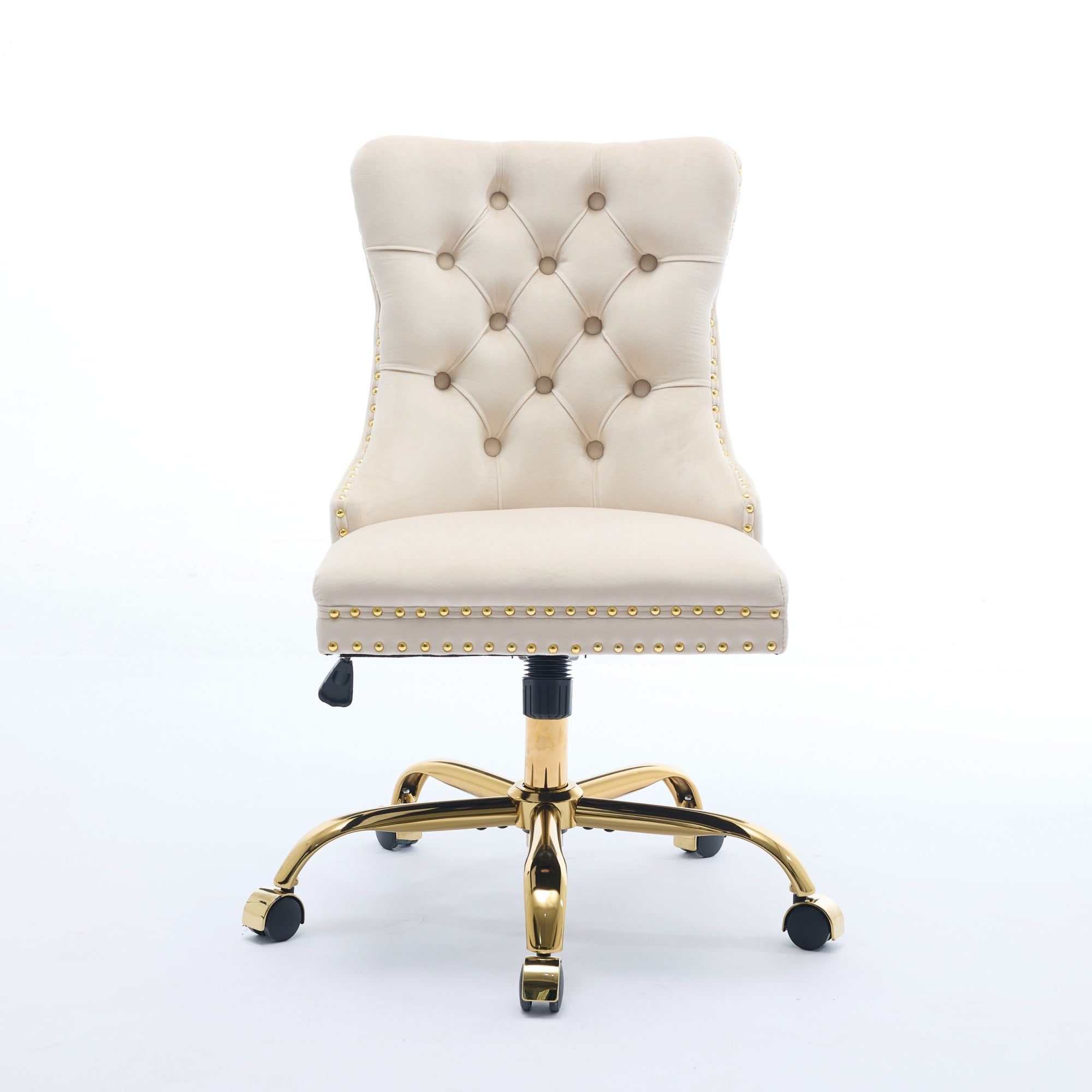 A&A Furniture Office Chair,Modern Velvet Upholstered Tufted Button Home Office Chair with Golden Metal Base,Adjustable Desk C