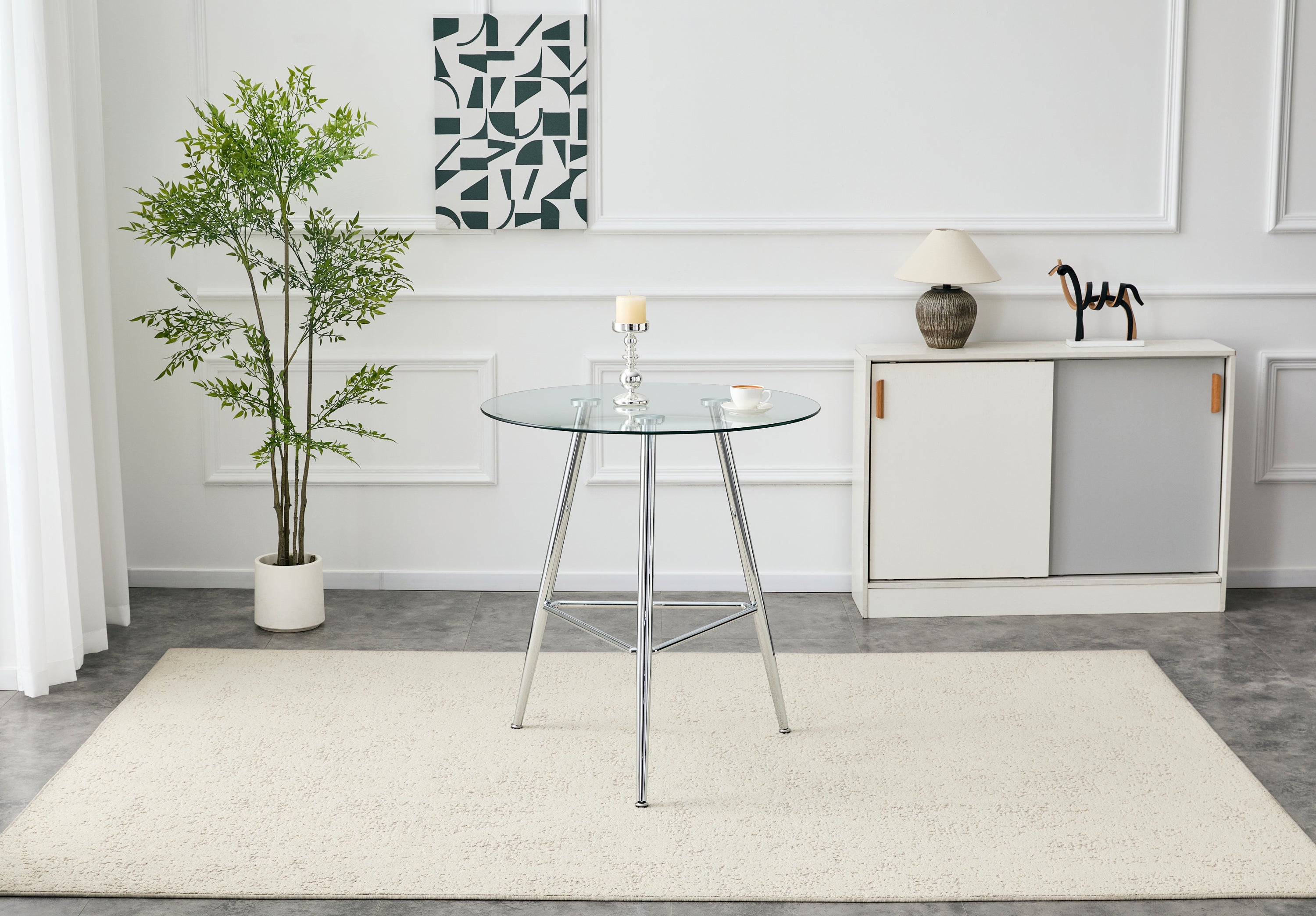 36 Inch Height Bar Table, 34 Inch Round Tempered Glass Top Pub Table with Chrome-Plated Silver Metal Legs, Modern Bistro Table for Kitchen Island/Bar/Cafe - Grand Goldman Shop