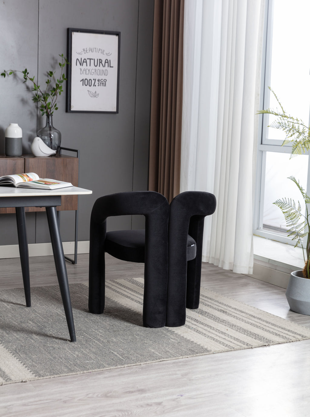 Contemporary Designed Velvet Fabric Upholstered Accent/Dining Chair /Barrel Side Chairs Kitchen Armchair for Living Room set of 2 (Black Velvet) - Grand Goldman Shop