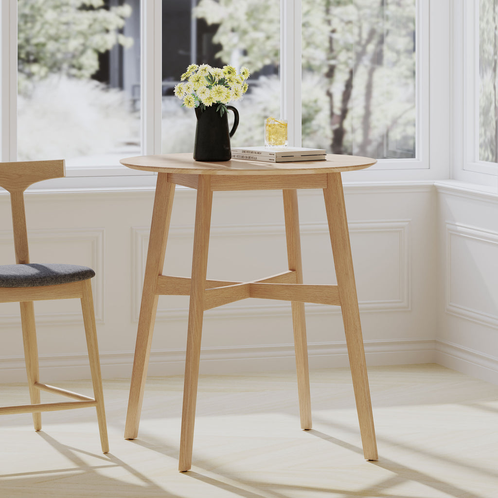 Wood Counter Height Round Dining Table, Natural Oak Finish, 35.4'D x 35.4'W x 36'H - Grand Goldman Shop