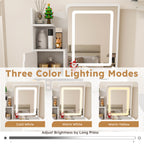 Pink LED Vanity Mirror with Stool, 2 Drawers & 5 Storage Cabinets, Adjustable Lighting, White MDF Dressing Table for Bedroom - Grand Goldman Shop