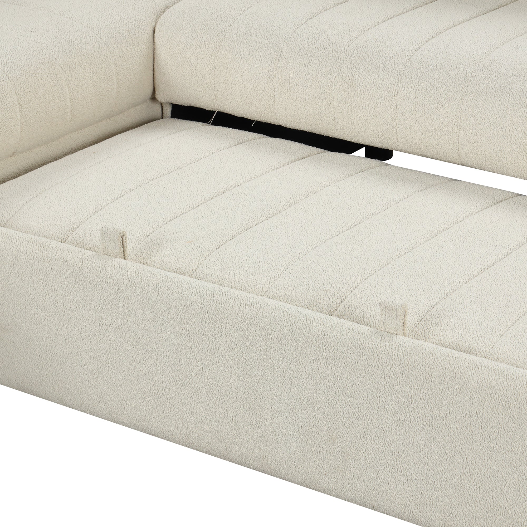 Modern L-shaped Sectional Pull Out Sofa Bed with USB Ports and Storage Ottoman, Beige, Jacquard Fabric, 82.6' - Grand Goldman Shop