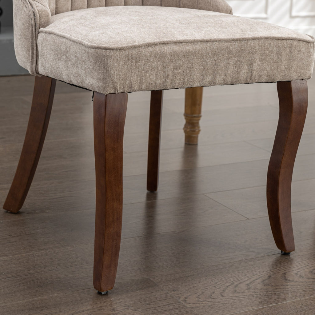 Rayon Cloth Flocking Linen Dining Chairs Channel Kitchen Dinner Chair Comfy Fabric Upholstered Accent Chair for Dining Room with Curved Solid Wood Legs,Set of 2 (Beige), SW1847BG - Grand Goldman Shop
