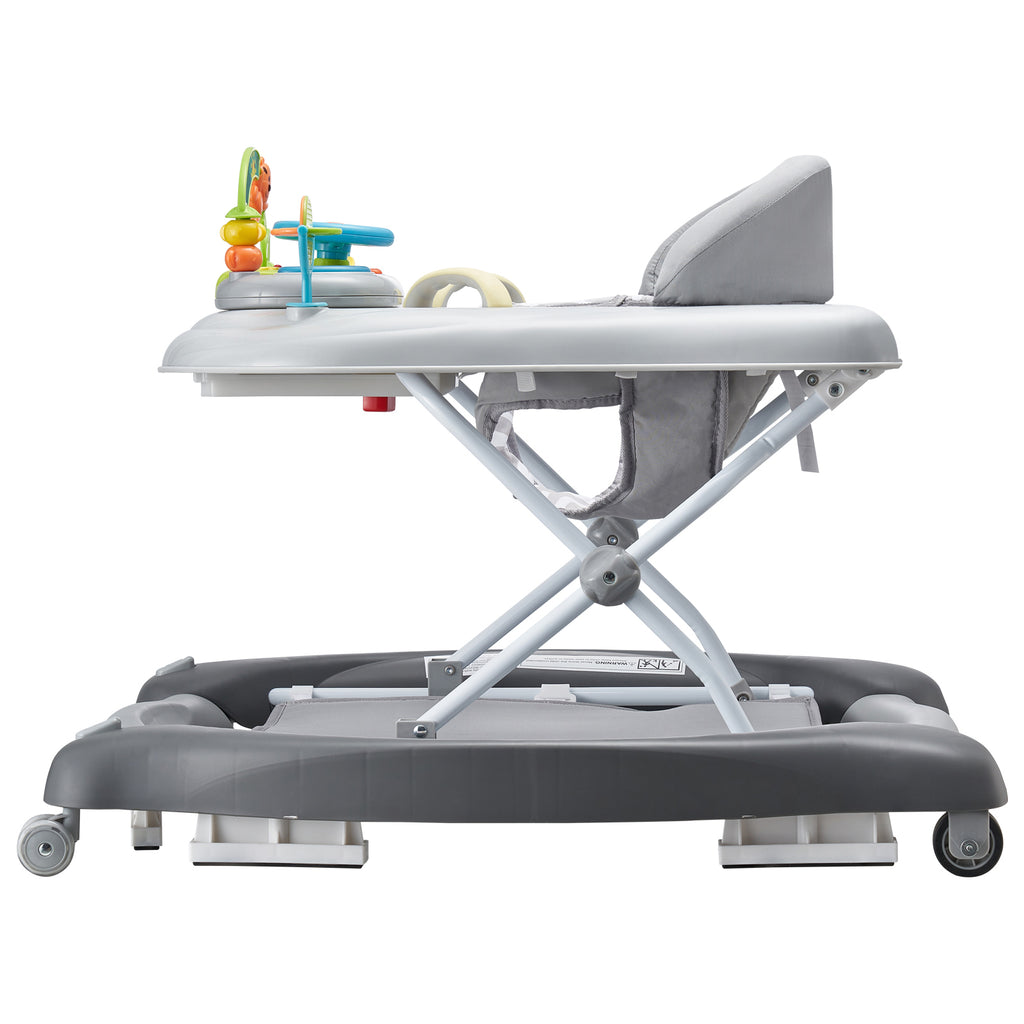 4-in-1 Baby Walker, Foldable Baby Activity Center on Wheels, 3 Adjustable Height, Music & Toys Tray, Learning-Seated,Walk-Beh