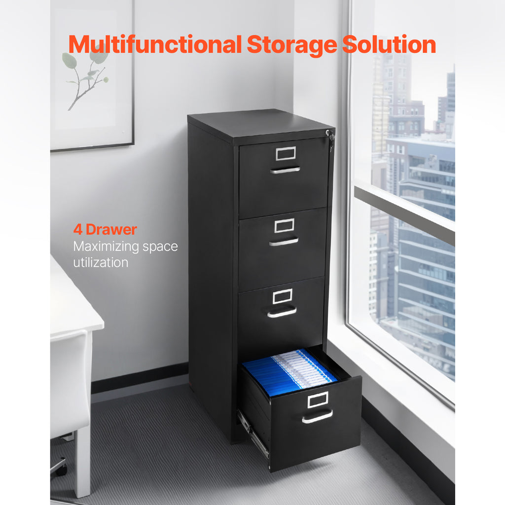 4 Drawer File Cabinet with Lock, Metal Vertical Filing Storage Cabinets for Home Office, Heavy-Duty Cabinet with Detachable H
