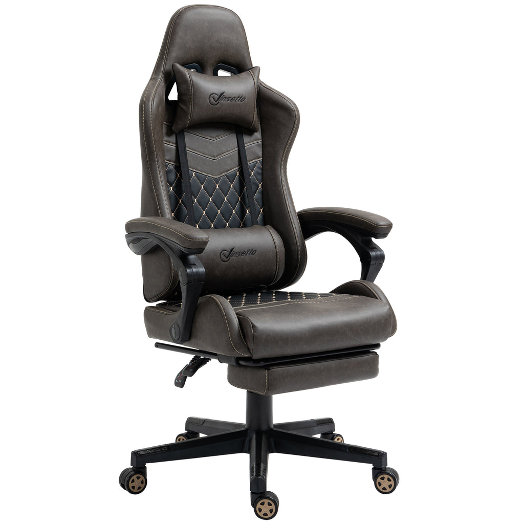 Vinsetto Racing Gaming Chair Diamond PU Leather Office Gamer Chair High Back Swivel Recliner with Footrest, Lumbar Support, A