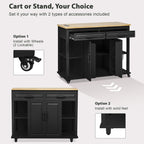 K&K 47 inch Kitchen Island with Extendable Dining Table, Rubber Wood Veneer Kitchen Table with Internal Storage Rack, Power Outlet, Kitchen island with Storage 2 Drawers 2 Cabinet, Black - Grand Goldman Shop
