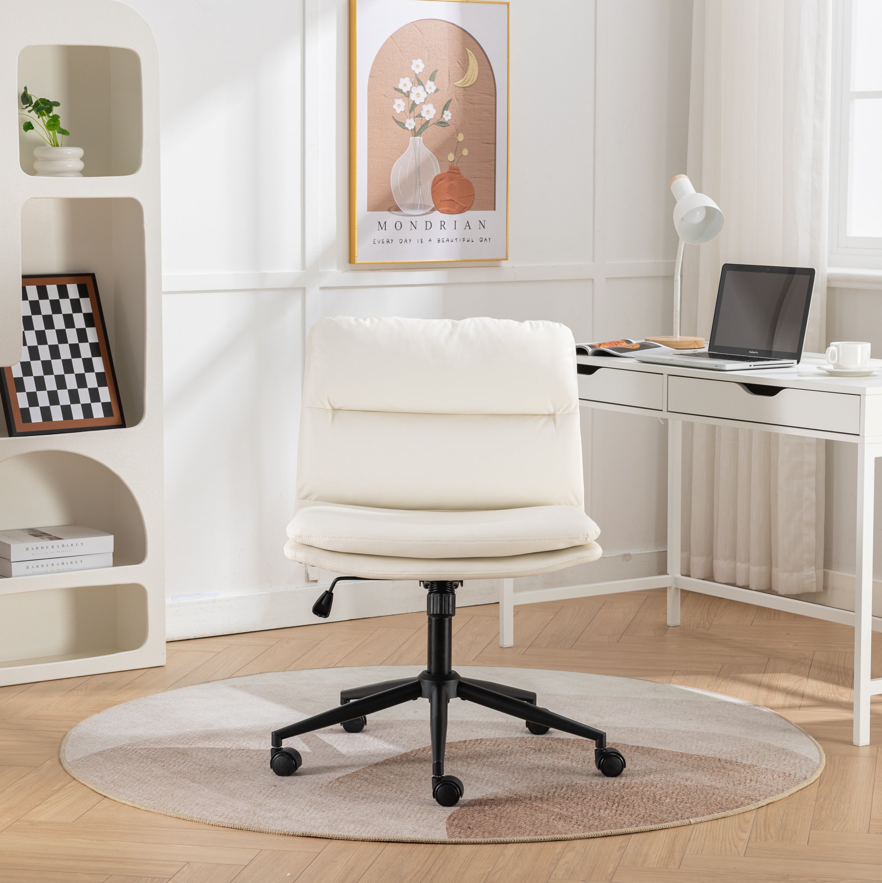 Bizerte Adjustable Swivel Criss-Cross Chair, Wide Seat/ Office Chair /Vanity Chair, White - Grand Goldman