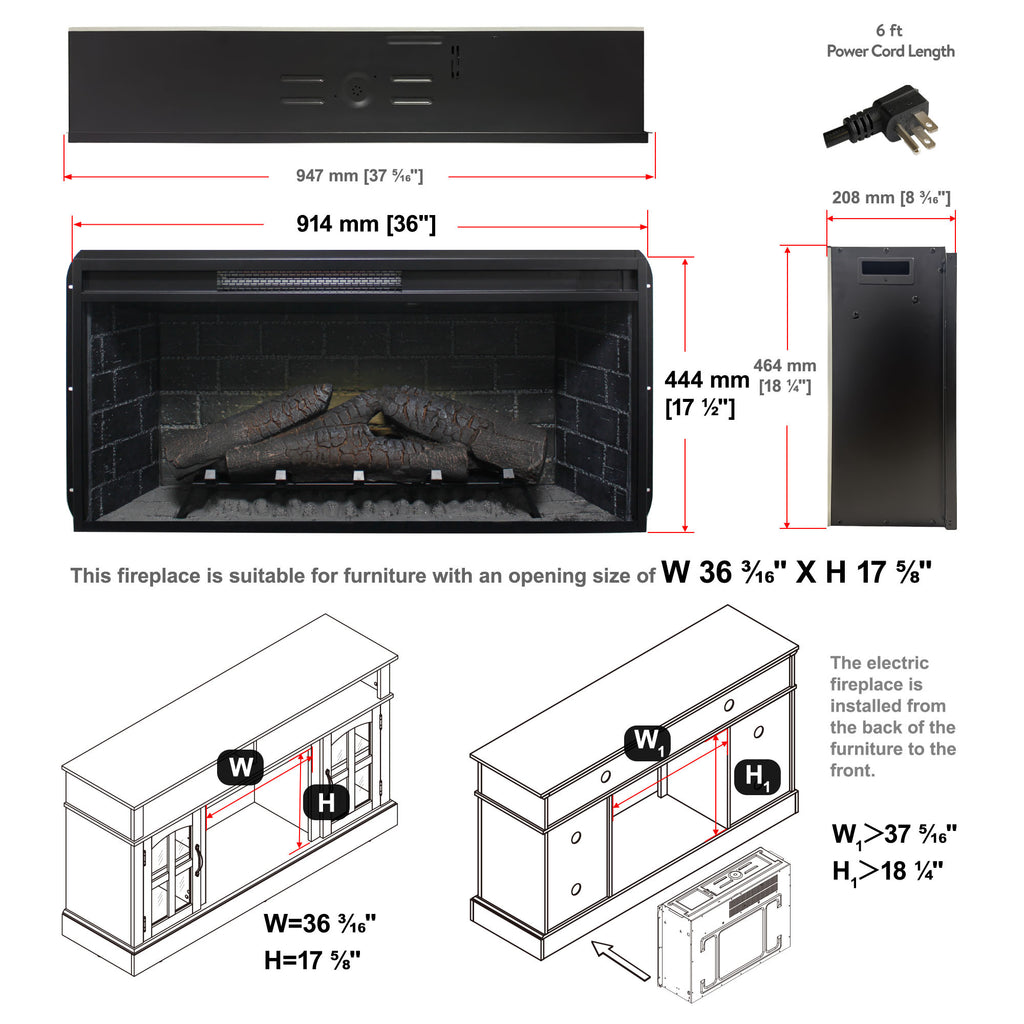 36 inch Infrared Electric Fireplace with Removable Trim kit Insert, Touch Panel Home Decor Heater - Grand Goldman Shop